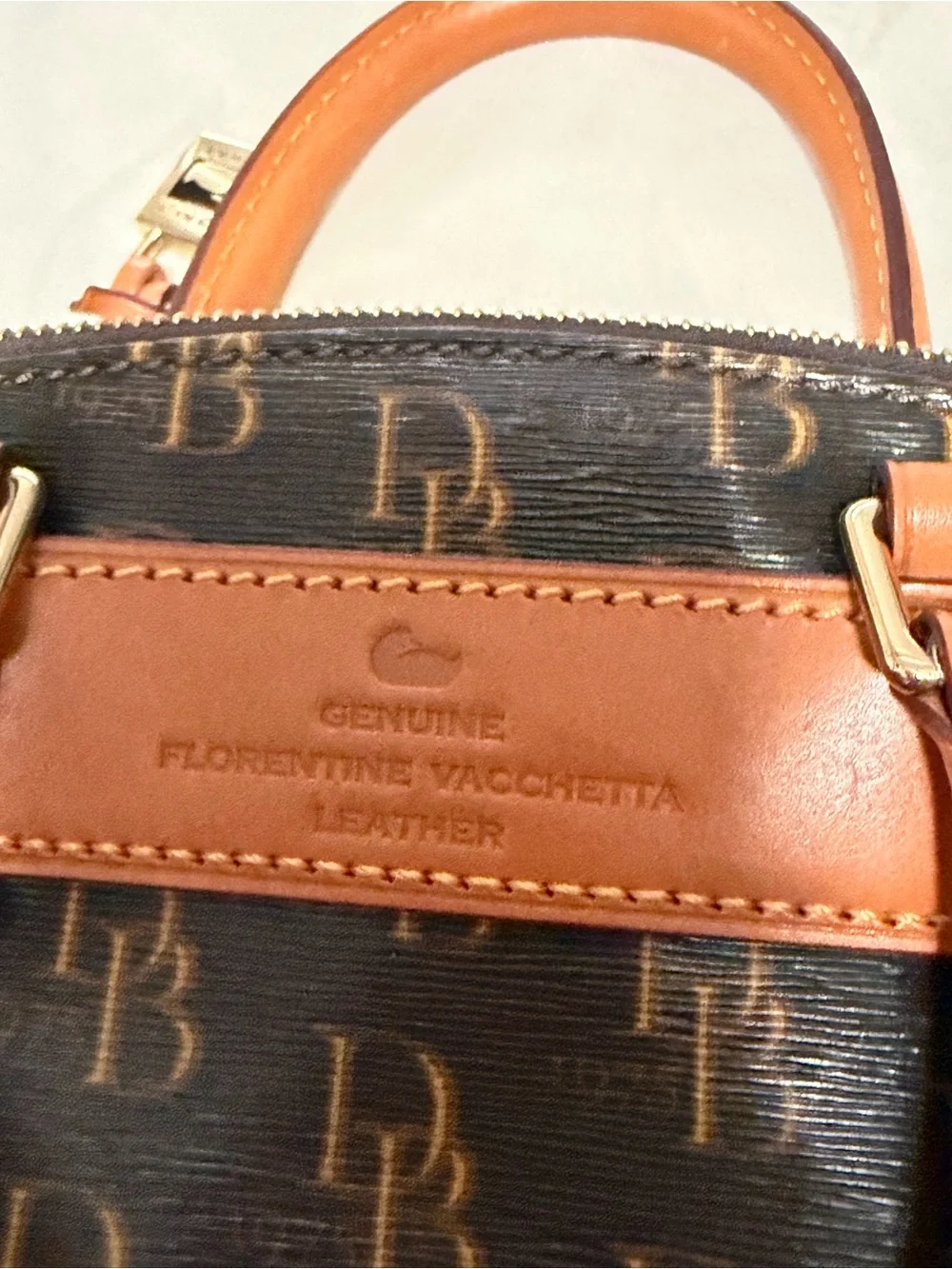 Dooney & Bourke Vanessa 1975 Signature Satchel with Tan Leather Trim